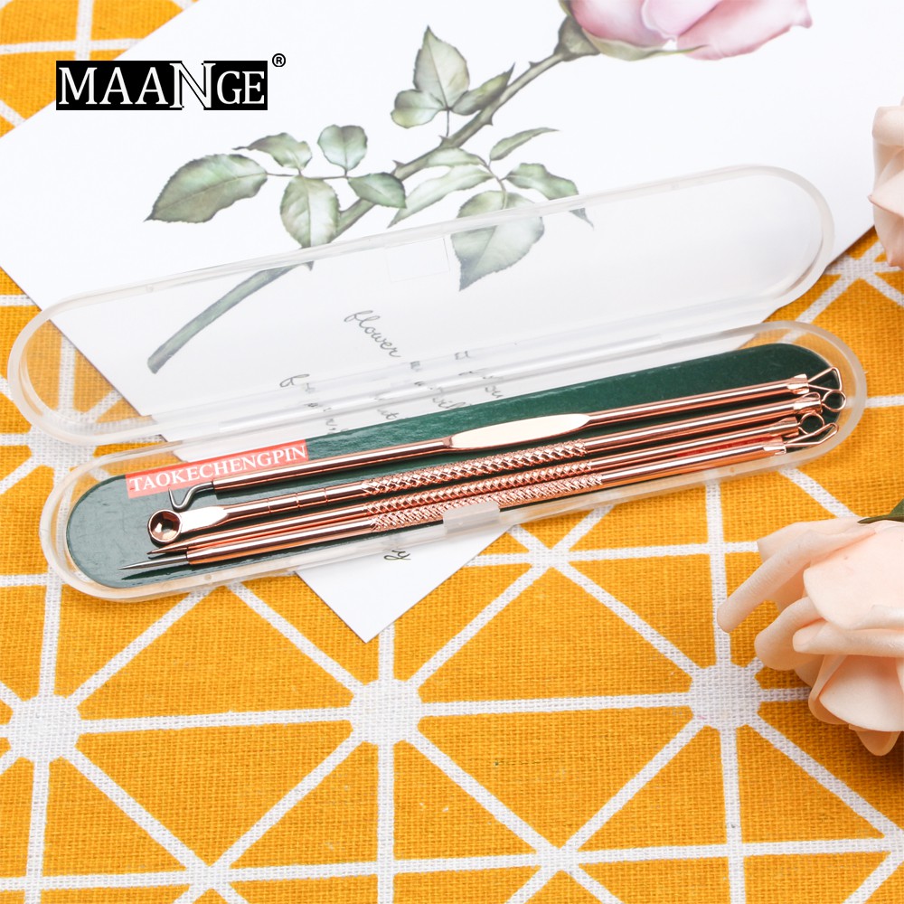 Set 4 Dụng Cụ Lấy Mụn Maange Chất Liệu Thép Không Gỉ Hợp Vệ Sinh