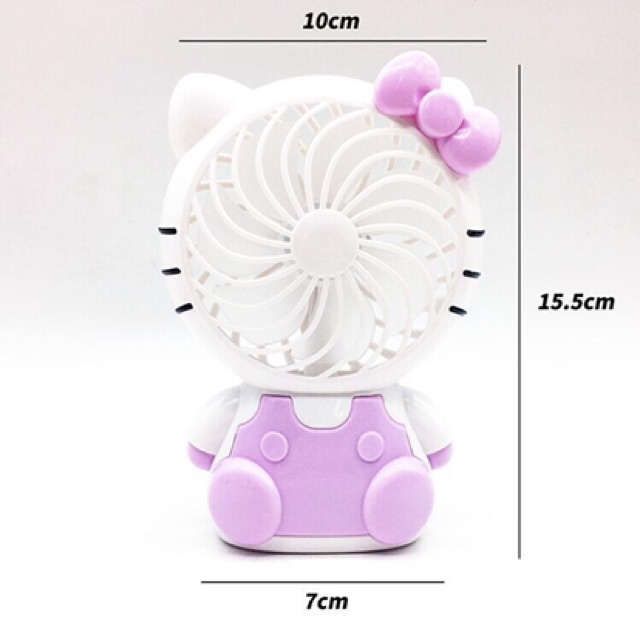 Quạt Pin Mini Cầm Tay Hello Kitty Ngồi  1 mức quạt + 1 mức đèn