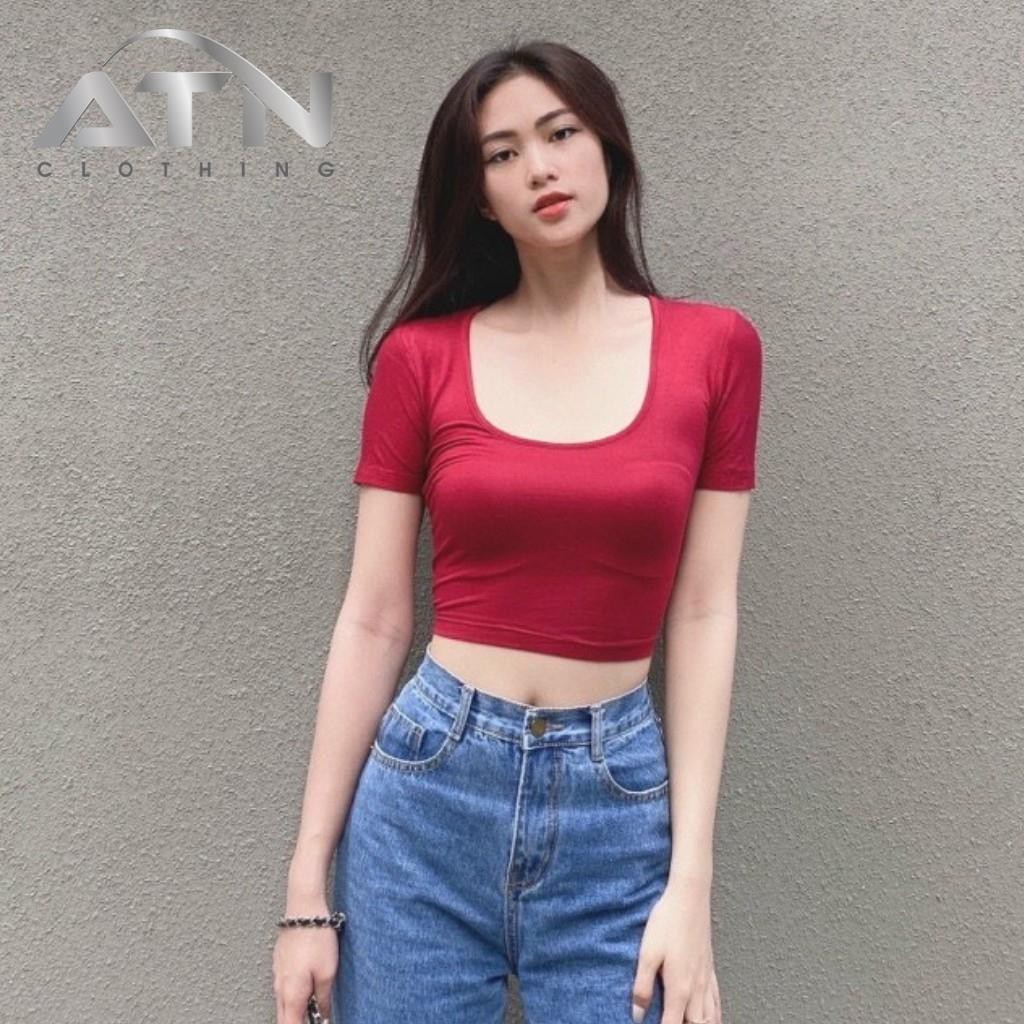 Áo Kiểu Croptop Cổ Vuông Tay Ngắn, Dáng Ôm Freesize 53kg Chất Borip Lụa Mịn Mát, Ảnh Thật