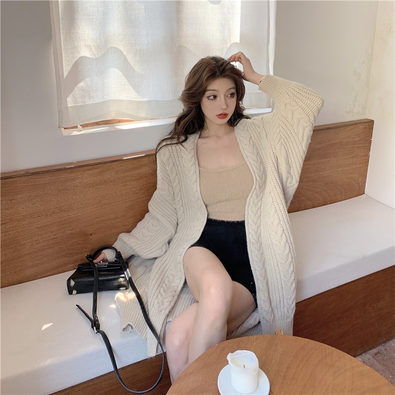 [Có sẵn] Áo khoác cadigan len vặn thừng dáng dài rộng cá tính ulzzang A011 | BigBuy360 - bigbuy360.vn