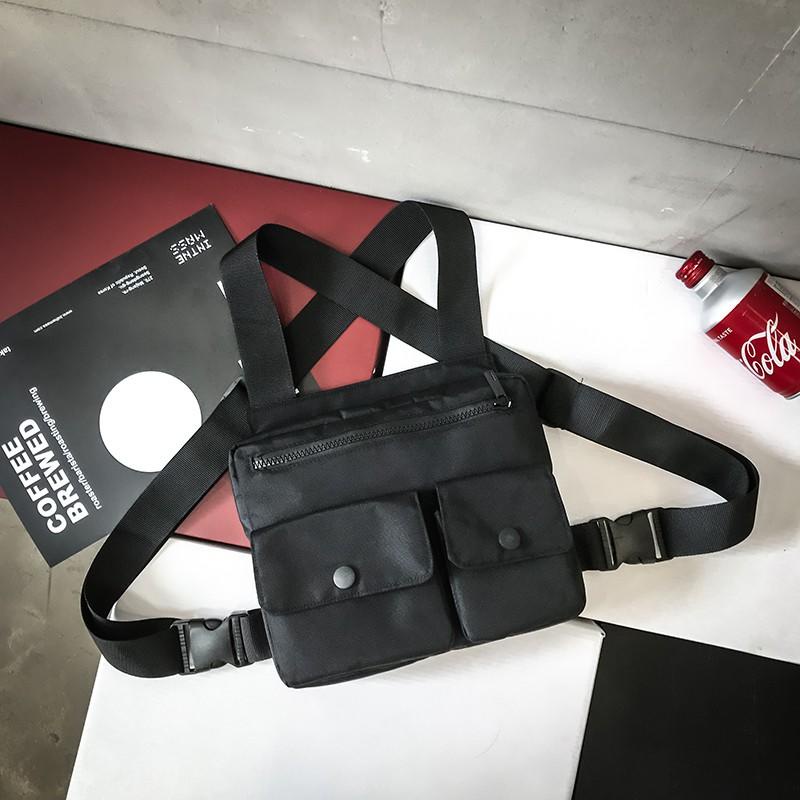 Túi Đeo Trước Ngực Bằng Nylon Màu Đen Phong Cách Hip Hop Đường Phố Cho Nam