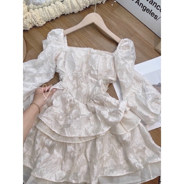 Đầm ren phối voan tầng thiên nga