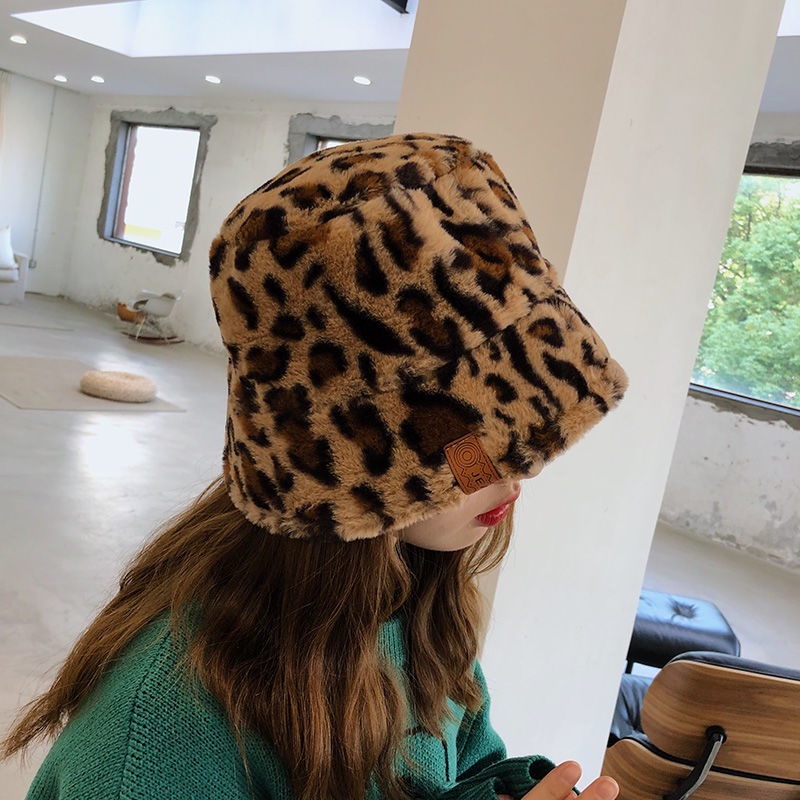 Nón bucket họa tiết da báo phong cách retro thời trang cho nữ