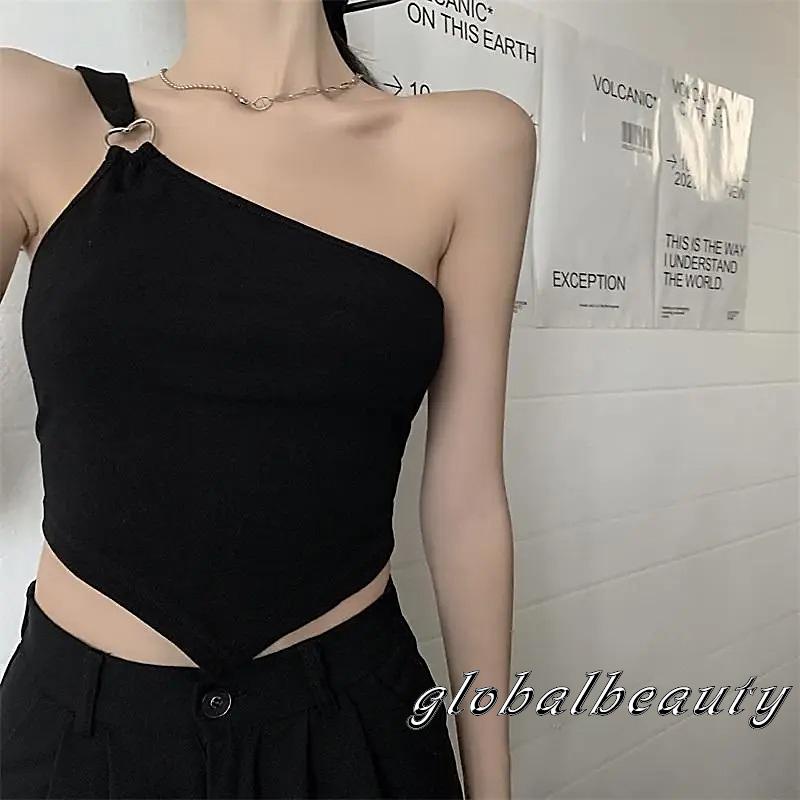 Áo Không Tay Lệch Vai Màu Đen Thiết Kế Độc Đáo Cho Nữ