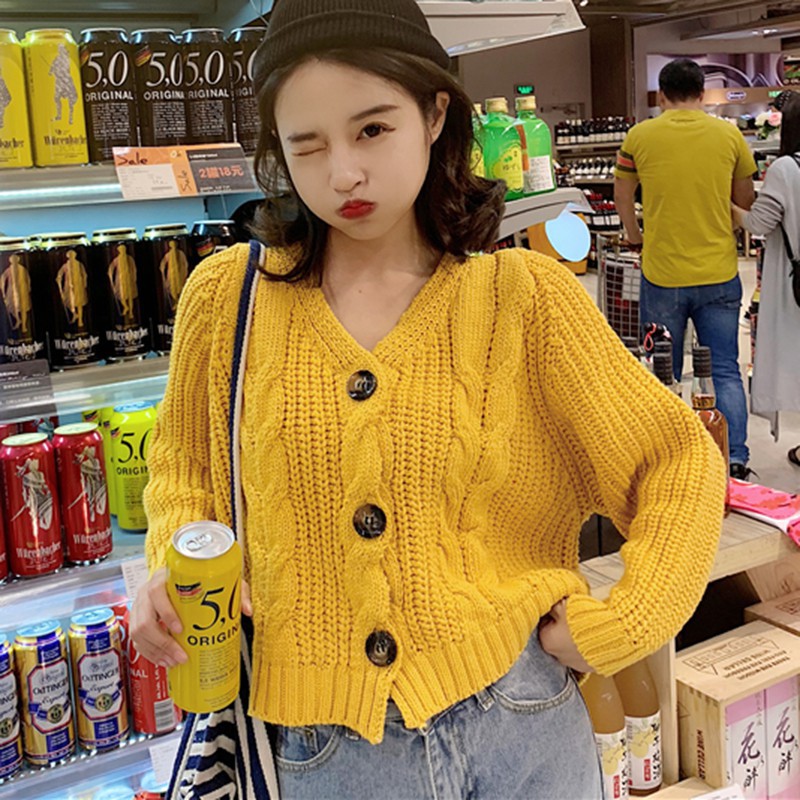 Áo khoác Cardigan dệt kim phối nút thiết kế màu trơn thanh lịch