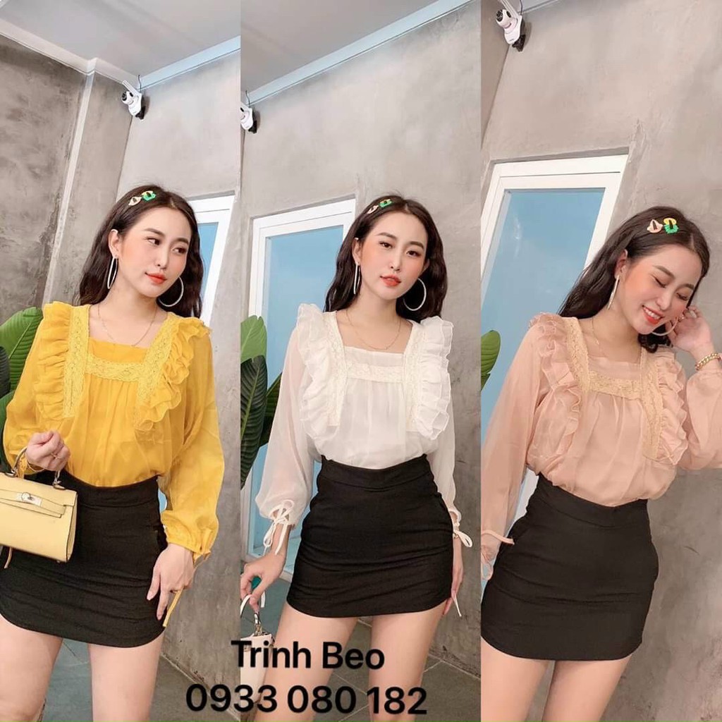 Áo voan cổ vuông phối bèo ren bánh bèo TTSA0790