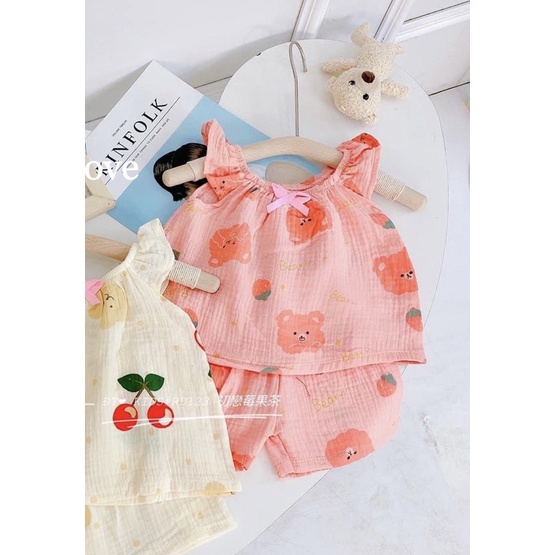Bộ cộc tay bé gái, bộ xô muslin xinh xắn cho bé yêu chất cực mát và thân thiện với da bé