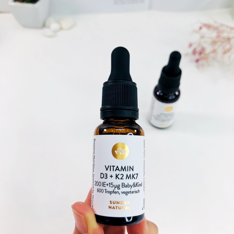 Vitamin D3 K2 MK7 Sunday Natural Đức tăng cường hấp thụ canxi vào xương, răng dành cho trẻ từ sơ sinh