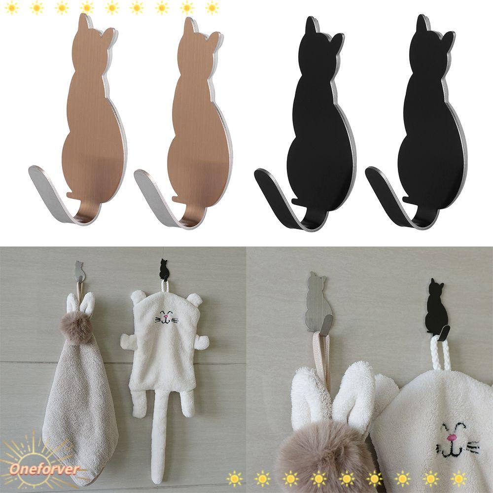 Set 2 Móc Treo Đồ Dán Tường Họa Tiết Mèo Dễ Thương Cho Nhà Bếp / Phòng Tắm