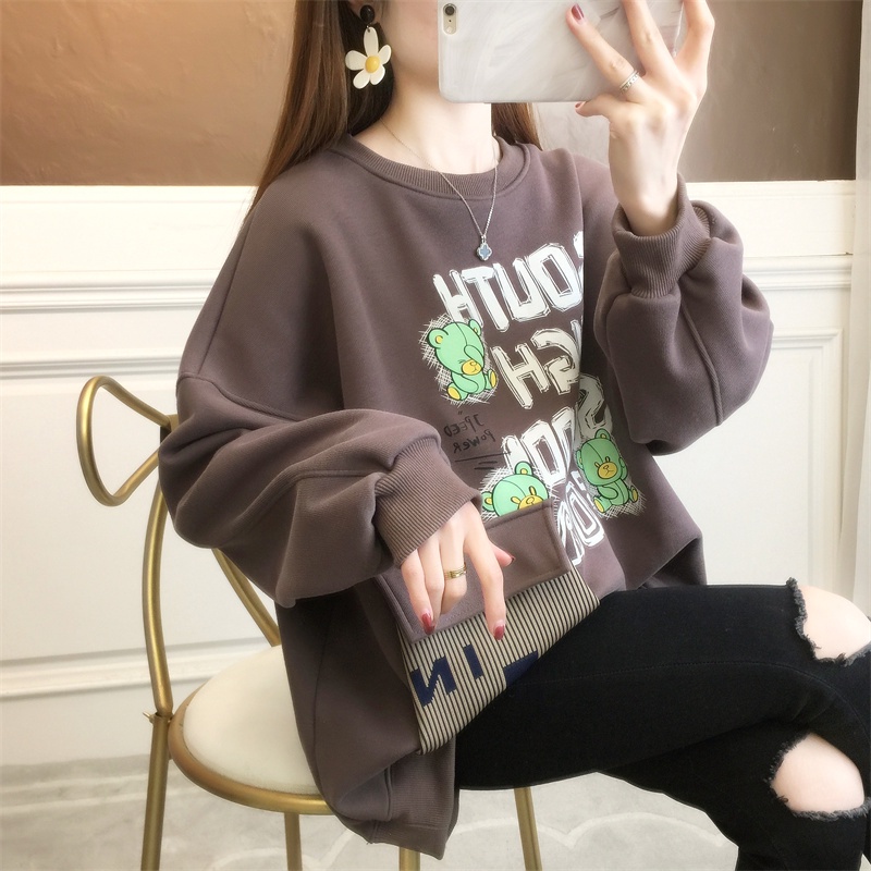 ZHELIHANGFEI Áo Sweater Tay Dài Dáng Rộng In Chữ Kiểu Thể Thao Dễ Phối Đồ