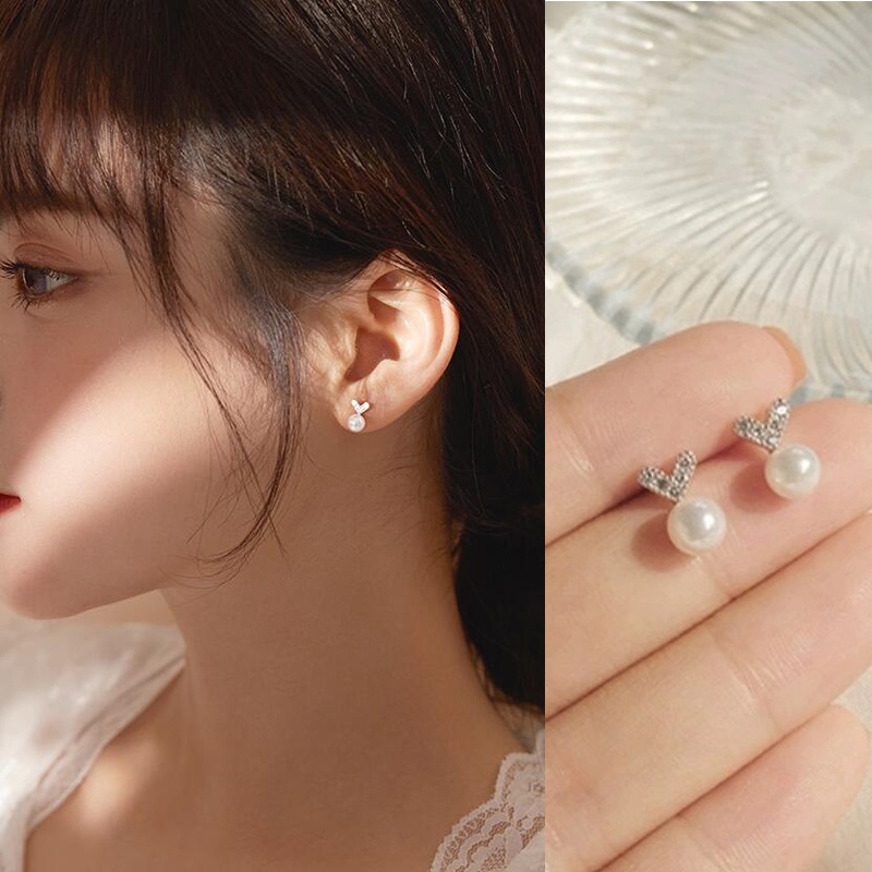 Đôi bông tai mạ bạc s925 hình nhịp tim/ ngôi sao/ mặt trăng phong cách Hàn Quốc thời trang cho nữ