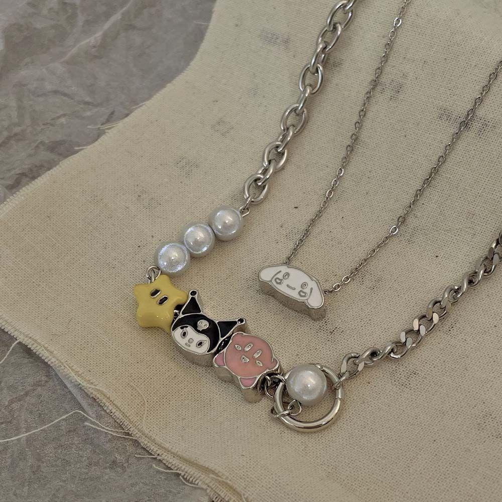 Vòng cổ Choker Nhiều Lớp Phối Tua Rua Họa Tiết Hoạt Hình Phản Quang Phong Cách Nhật Bản Cho Nữ