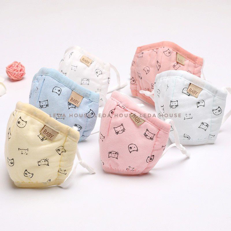 Khẩu trang vải cho bé sơ sinh 4 lớp chống bụi quai đeo tăng chỉnh thoải mái S6m-6y