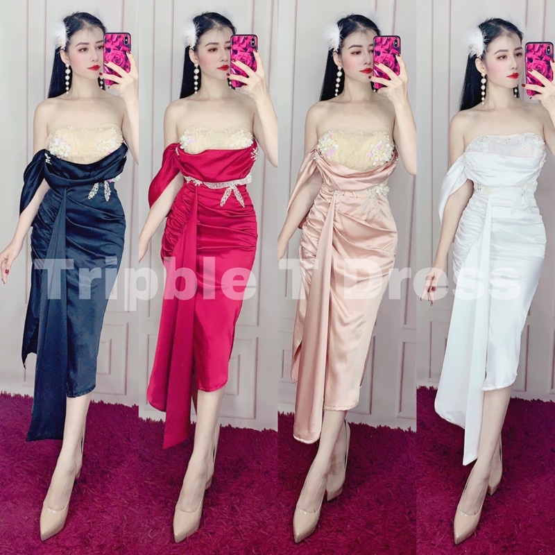 Đầm body cúp rớt vai xẻ đùi siêu xinh TRIPBLE T DRESS - size S/M/L - MS217Y