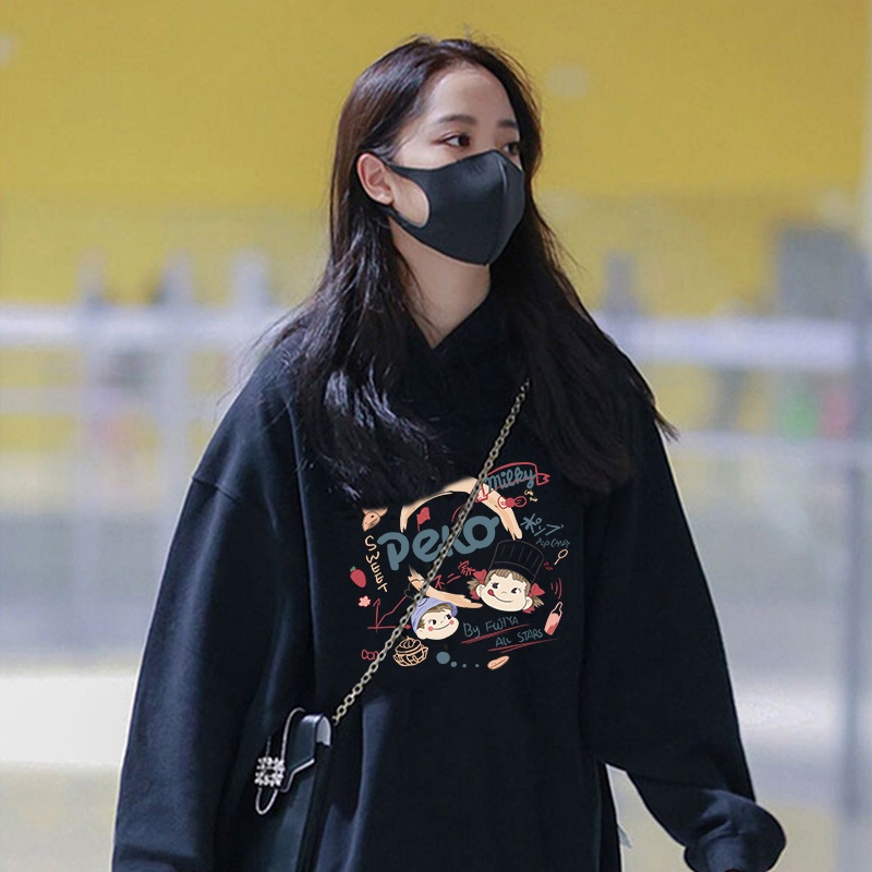 Áo hoodie ZHELIHANGFEI tay dài dáng rộng in họa tiết phong cách thời trang đi học dễ phối đồ