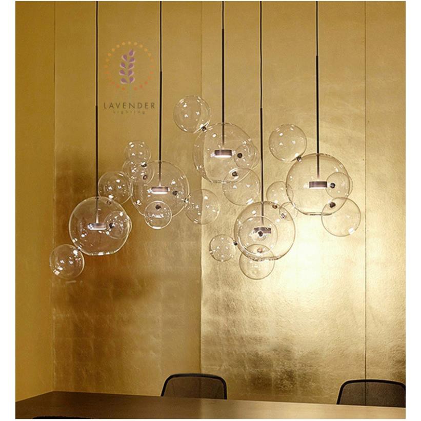 Đèn thả chao cầu thủy tinh trắng đui đồng ( Đã gồm bóng)