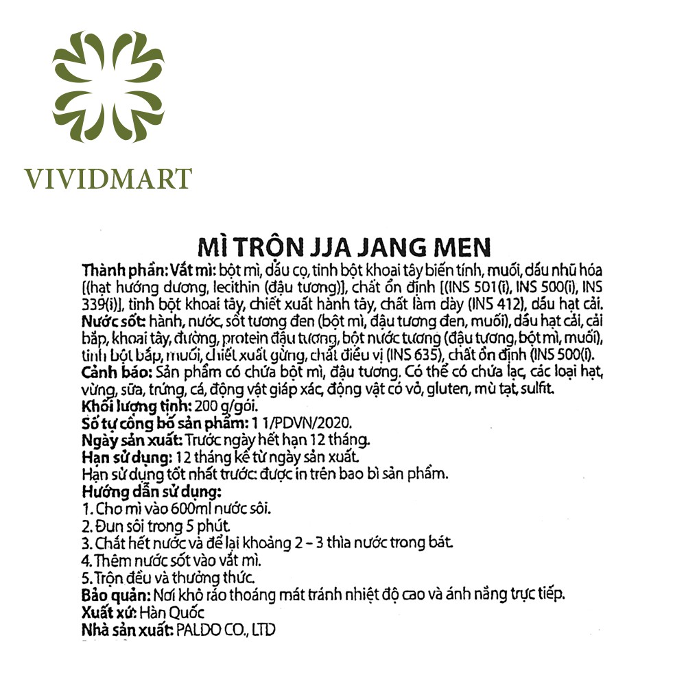 Mì Trộn Sốt Tương Đen Jjajangmen Paldo Nhập Khẩu Hàn Quốc - Gói 200g - Black Bean Sauce Noodles