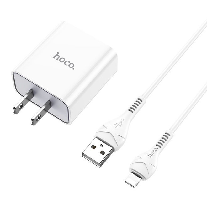 Bộ sạc nhanh Hoco USB Lightning sạc nhanh 2.1A, thích hợp với dòng iPhone/iPad/Airpod..., dây nhựa dẻo, dài 1m