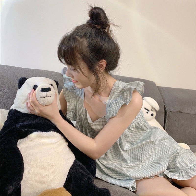 Đồ ngủ pyjama mùa hè hoạ tiết kẻ caro phối bèo ulzzang