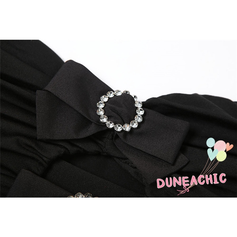 DUNEA Áo Ống Hở Vai Xếp Ly Thắt Nơ Quyến Rũ Cho Nữ