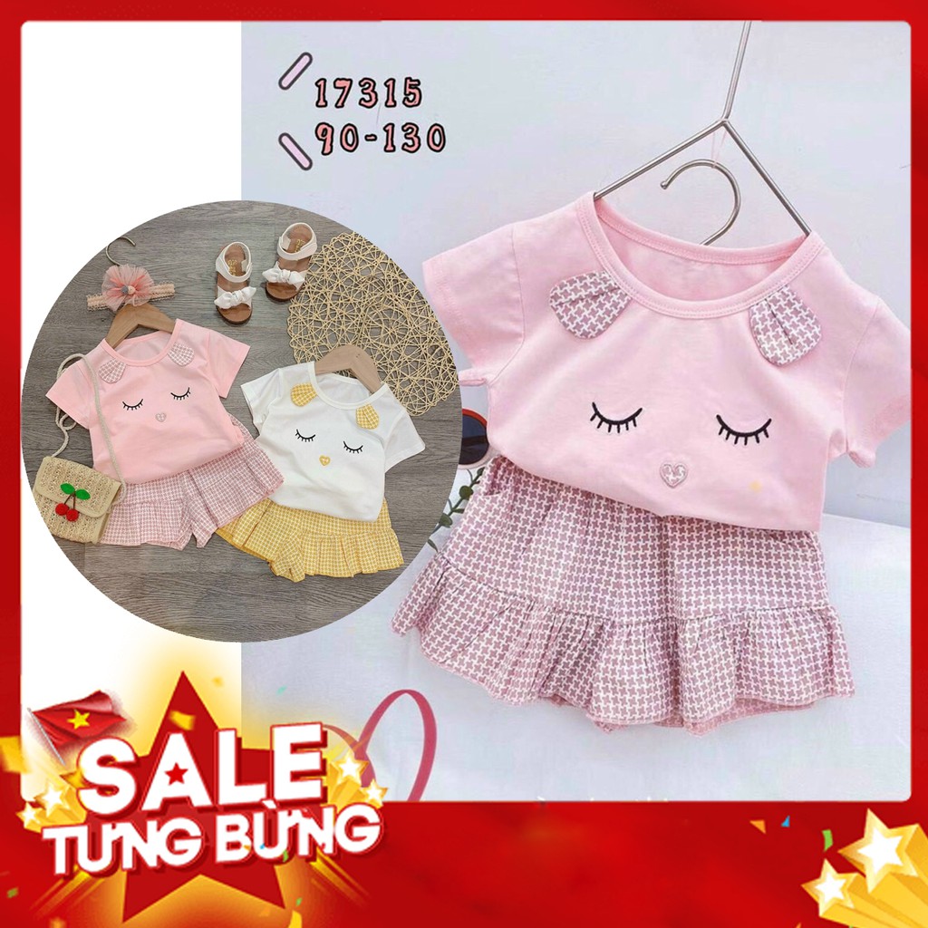 [MÃ YENSTD15 GIẢM 10% ĐƠN TỪ 99K] Set mắt mèo hồng, áo thun cộc tay, quần giả váy vải mát 10-22kg-SHOP BỐN MÙA