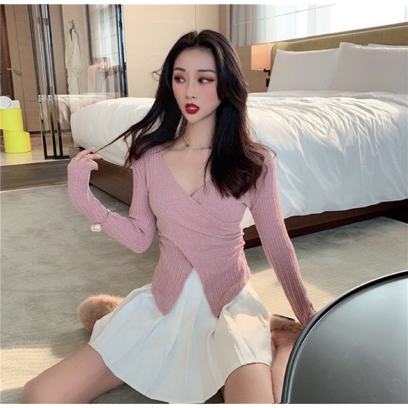 Áo Len gân đắp chéo ngực