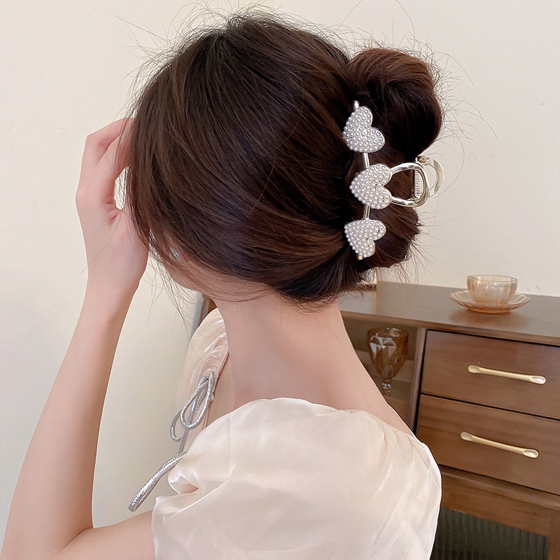 Kẹp Tóc Hợp Kim Đính Đá Và Ngọc Trai Hình Trái Tim Lưng Thời Trang Hàn Quốc Cho Nữ