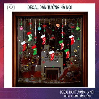 Decal dán tường trang trí giáng sinh 2023 Dây Treo Tất Noel