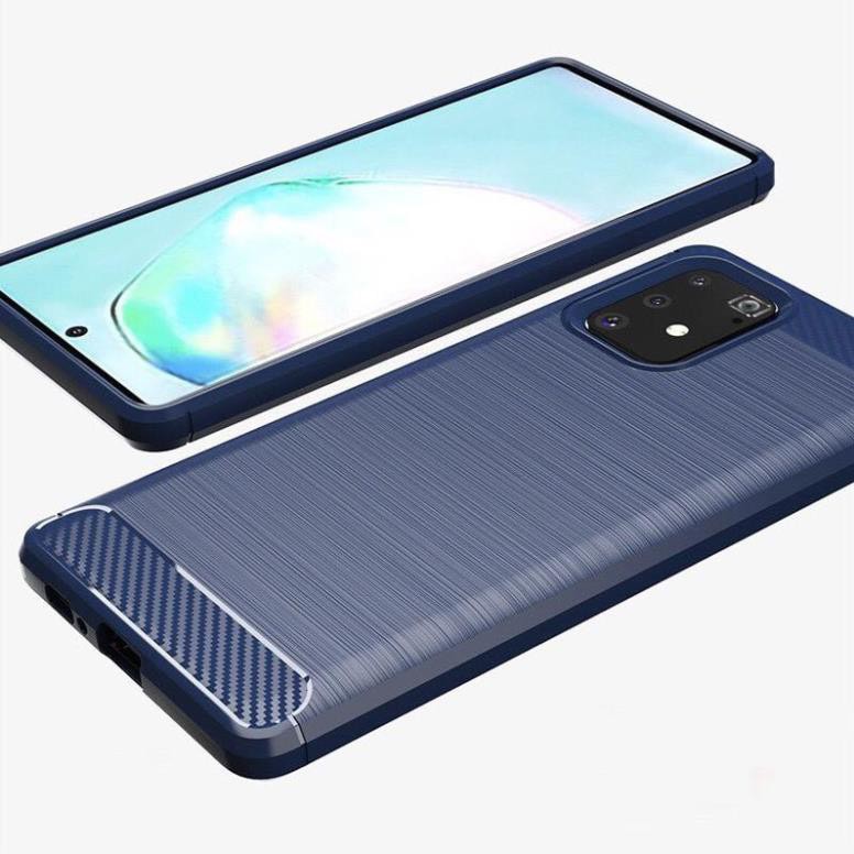 Ốp lưng dẻo Samsung Galaxy S10 Lite vân sợi cacbon chống sốc, chống vân tay Rugger Amor