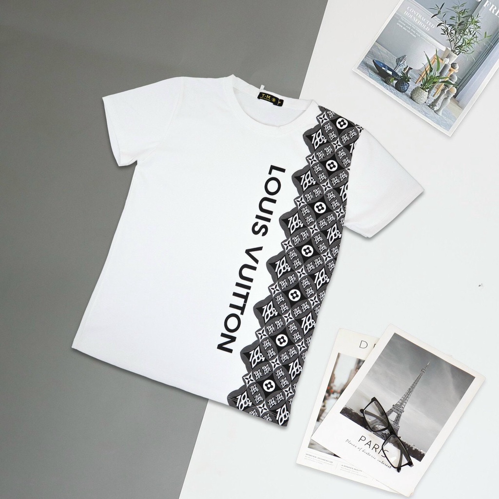 Áo thun nam ngắn tay cổ tròn đen in chữ hiệu sang trọng vảo cotton co giãn mềm mịn mặc mát form vừa VBSHOP001