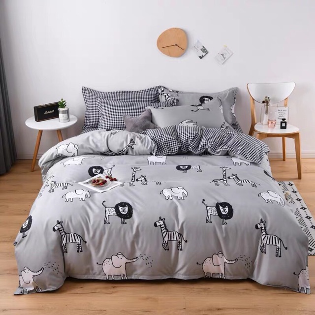 Bộ Chăn ga cotton poly Emmidecor- mẫu sư tử xám