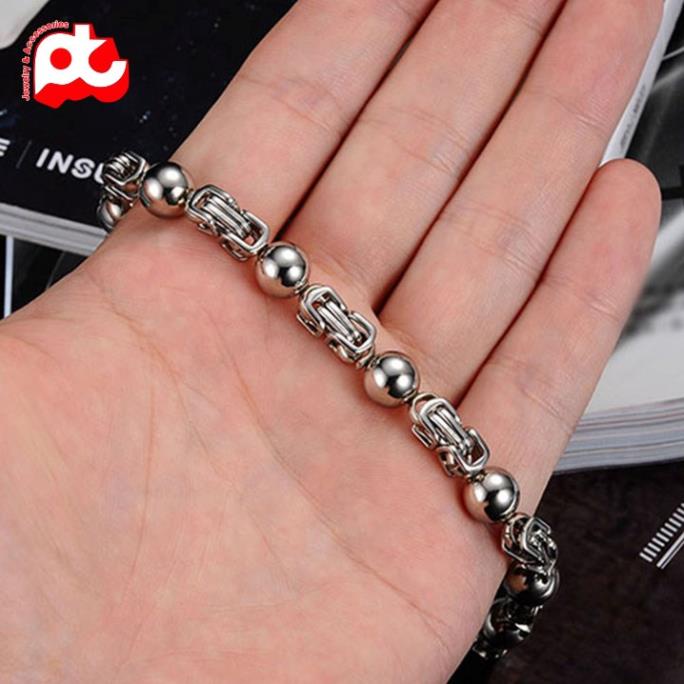 Lắc tay xoắn nam cao cấp đẹp sang trọng titan thép không gỉ kiểu ziczac bi cách điệu PT JEWELRY màu trắng PTLTNA67