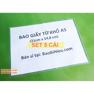 COMBO 5 Túi đựng GIẤY TỜ KHỔ A5 (Hóa đơn, phiếu bảo hành, xuất kho...) dẻo trong và có nắp đậy, Mã SP 5B103