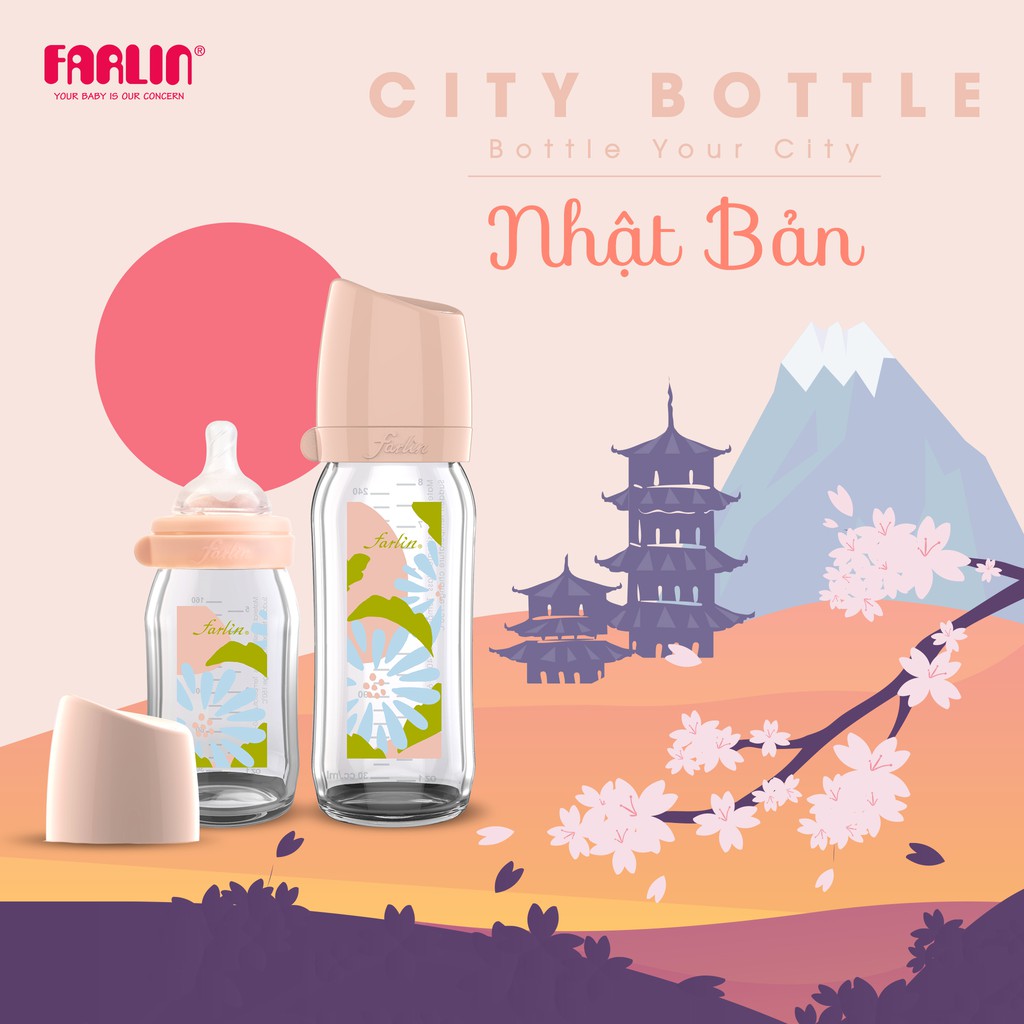 Bình Sữa Cho Bé City Bottle Thủy Tinh Cổ Rộng của FARLIN - Nhật Bản - 160ml/240ml