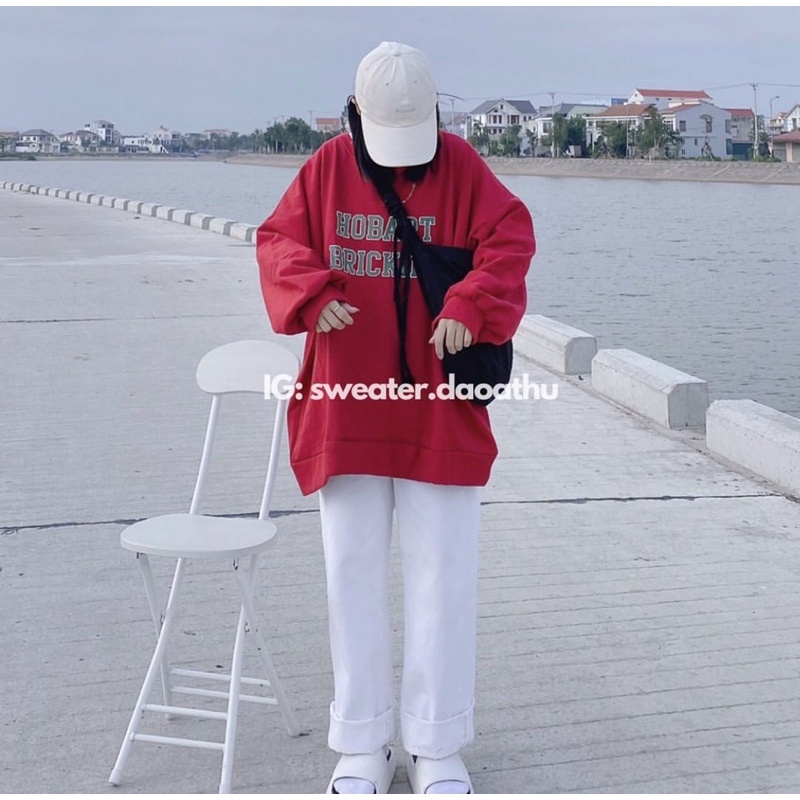[ ẢNH THẬT ] ÁO SWEATER ĐỎ HOBART BRICKIES FORM RỘNG TAY BỒNG