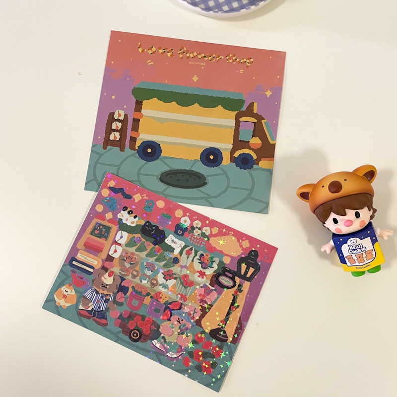 Hình dán laser họa tiết thỏ gấu retro tự trang trí sổ tay phong cảnh nhiều màu sắc đa dụng