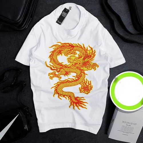 Áo thun Cotton Unisex - 12 Con Giáp - Tuổi Thìn - Rồng vàng bay lượn