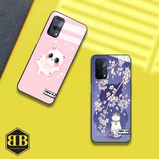 Ốp lưng kính cường lực Oppo A74 4G mèo cute