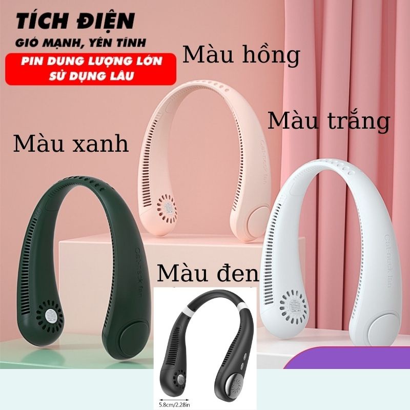 Quạt tích điện mini quàng cổ USB không cánh dáng thể thao thông minh tiện ích sử dụng trong 10H Miibooshi D5.029.XA