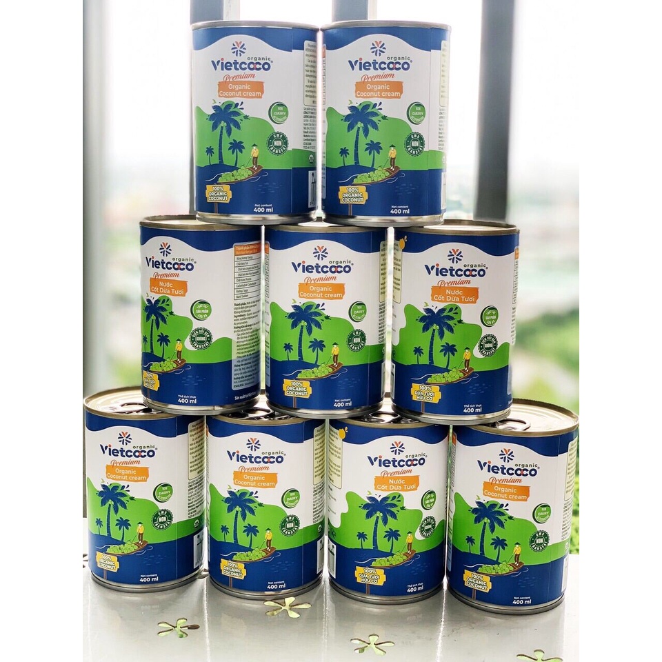 Nước cốt dừa Hữu cơ Vietcoco đóng hộp lon dung tích 400 ml ăn Keto, ăn chè, kho thịt - Organic Coconut Cream OGANICO 22