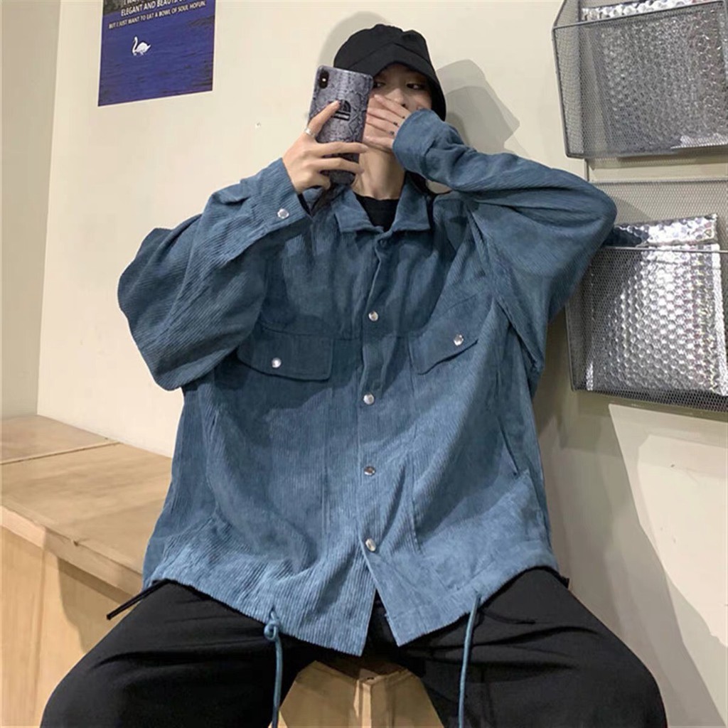 Áo khoác sơmi kaki nhung unisex Trơn 2 Túi form rộng nam nữ ulzzang Wind | BigBuy360 - bigbuy360.vn