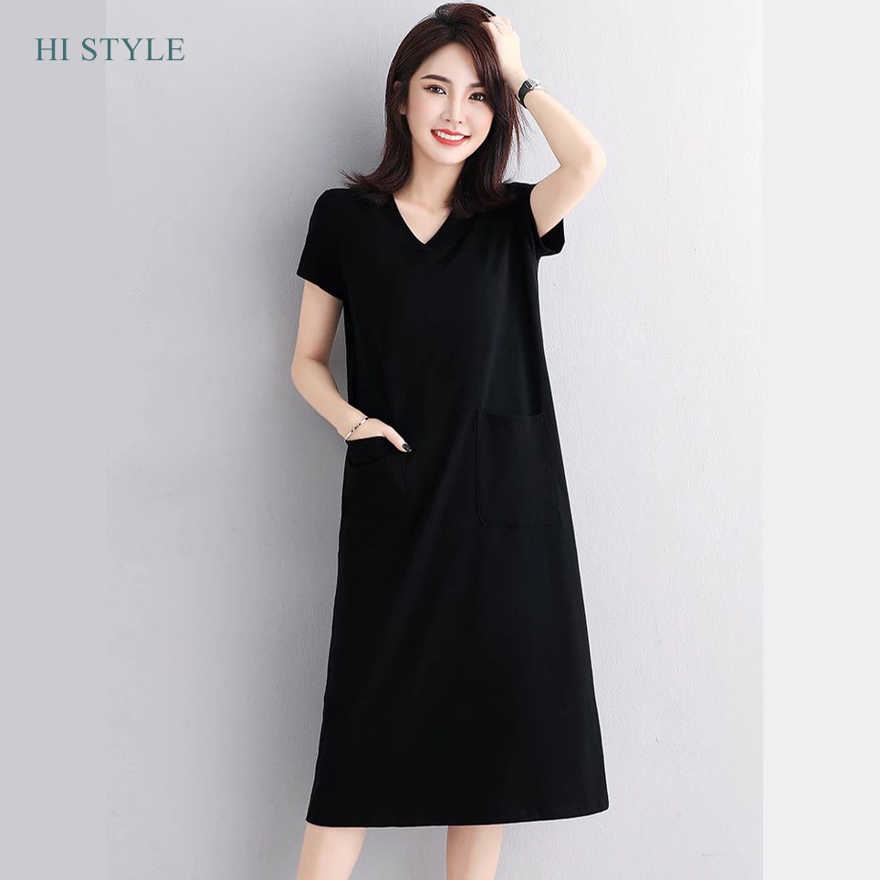 Váy Suông Nữ trơn đầm ngắn tay Nữ HI STYLE 2021 chất liệu cotton  đẹp có Size lớn to phù hợp với cả bà bầu