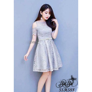 Đầm xòe phối ren khoét vai SSH588