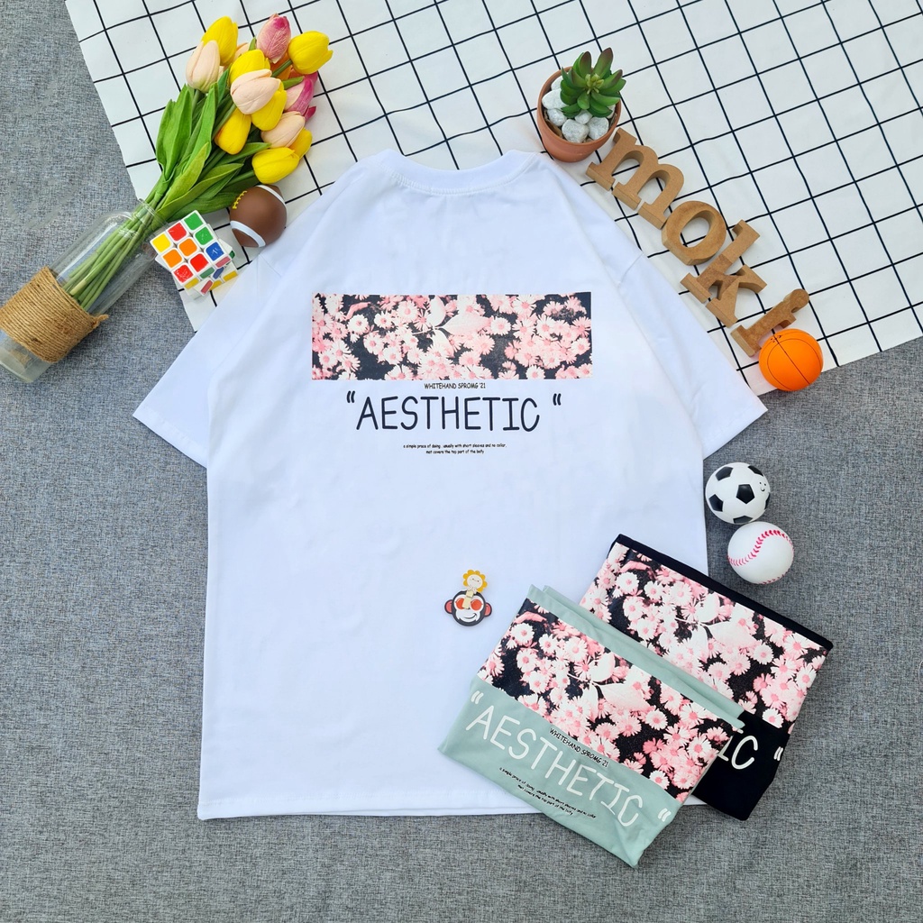 Áo phông áo thun nam nữ tay lỡ from rộng freesize chất cotton thoáng mát in hình hoa cúc MOKISHOP