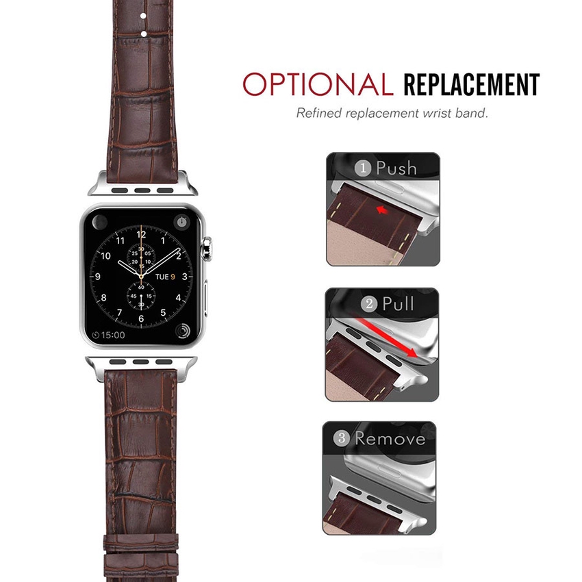 Dây đeo da thay thế cho đồng hồ Apple 38mm 42mm 40mm 44mm Series 5 4 3 2 1 màu trơn đơn giản