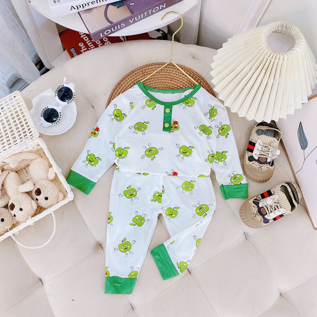 Bộ dài tay thun lạnh, thời trang trẻ em, đồ bộ MinKy Mom hình mặt gấu tay dài 7-18kg