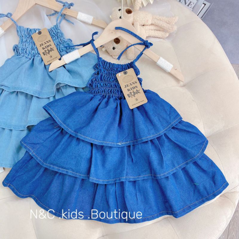 Váy jean tầng xiêu xinh bé gái