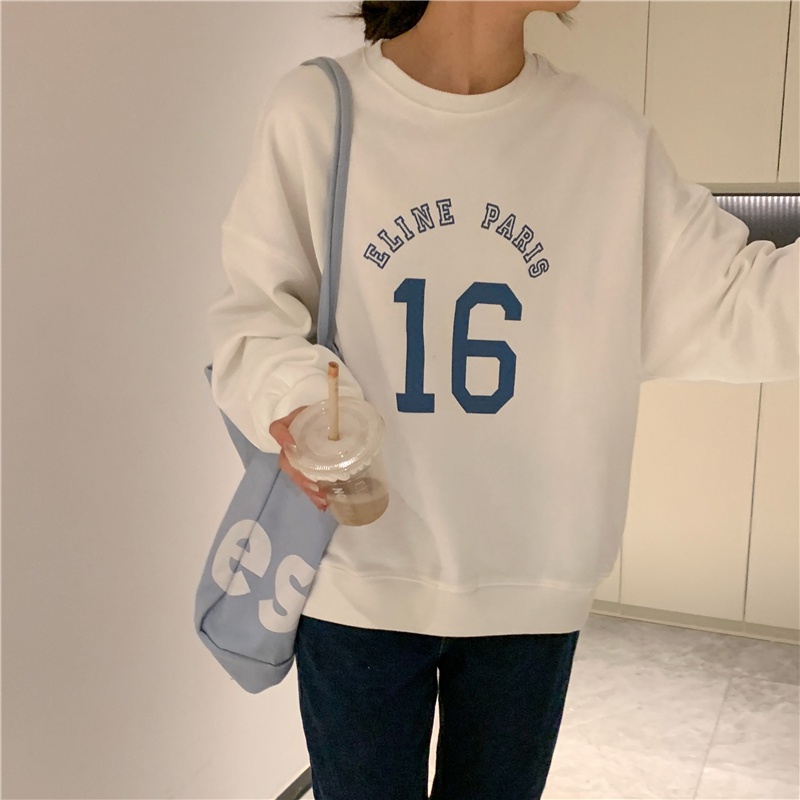 Áo sweater SUXI dài tay dáng rộng in chữ cá tính phong cách Hàn Quốc thời trang mùa thu