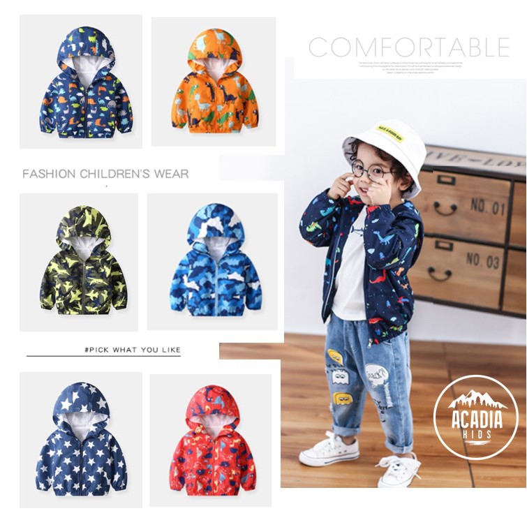 Acadia.kids Áo Khoác Dù Cao Cấp Tay Dài Có Mũ Trùm Đầu Hỗn Hợp Màu Lạnh Và Mát Mẻ Bán Chạy Nhất Chất Liệu Tốt Nhất Cho Bé Trai