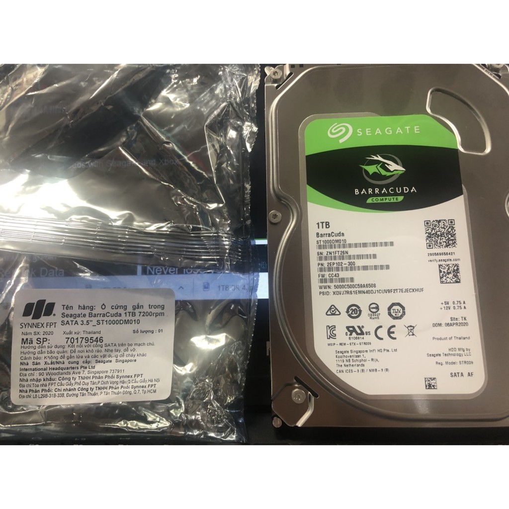 CHÍNH HÃNG VIỄN SƠN/ FPT - Ổ Cứng 1TB SEAGATE BARRACUDA Chính Hãng 100% - Tặng Dây Cáp Sata3 zin